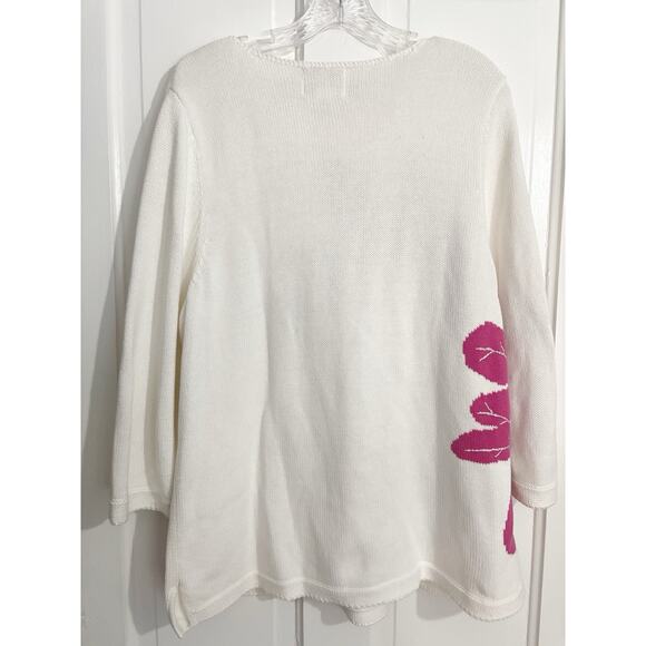 Quacker Factory Sweater Womens Large White Pink Large Flower Sequined Spring - Picture 4 of 4